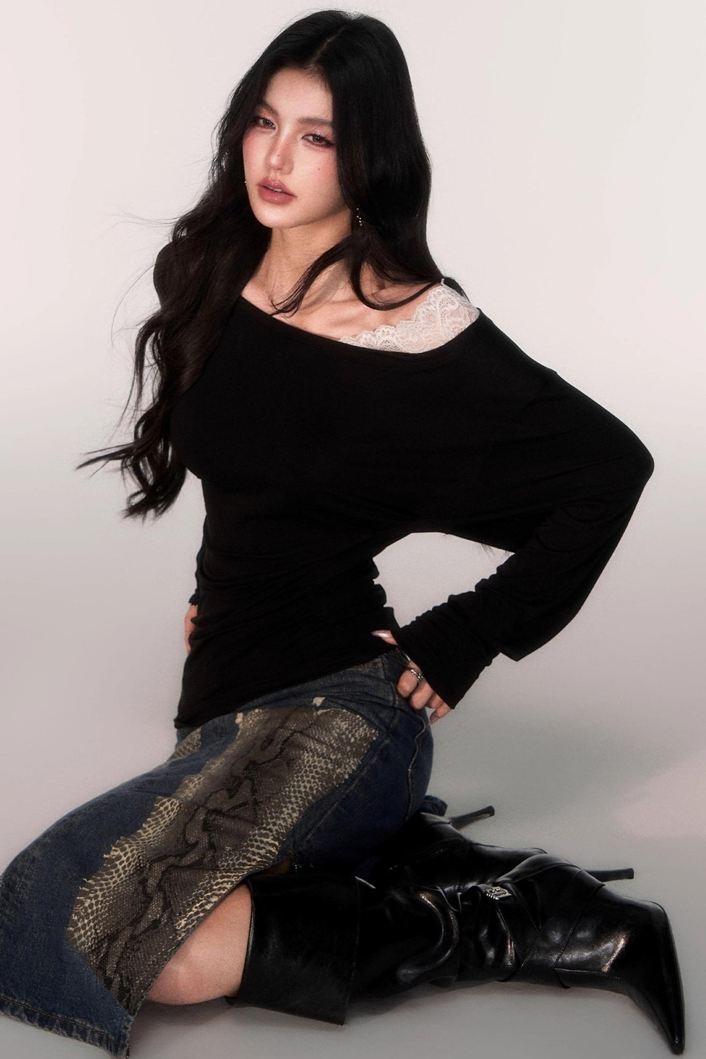 Tencel Panelled Lace Cross-Shoulder Top