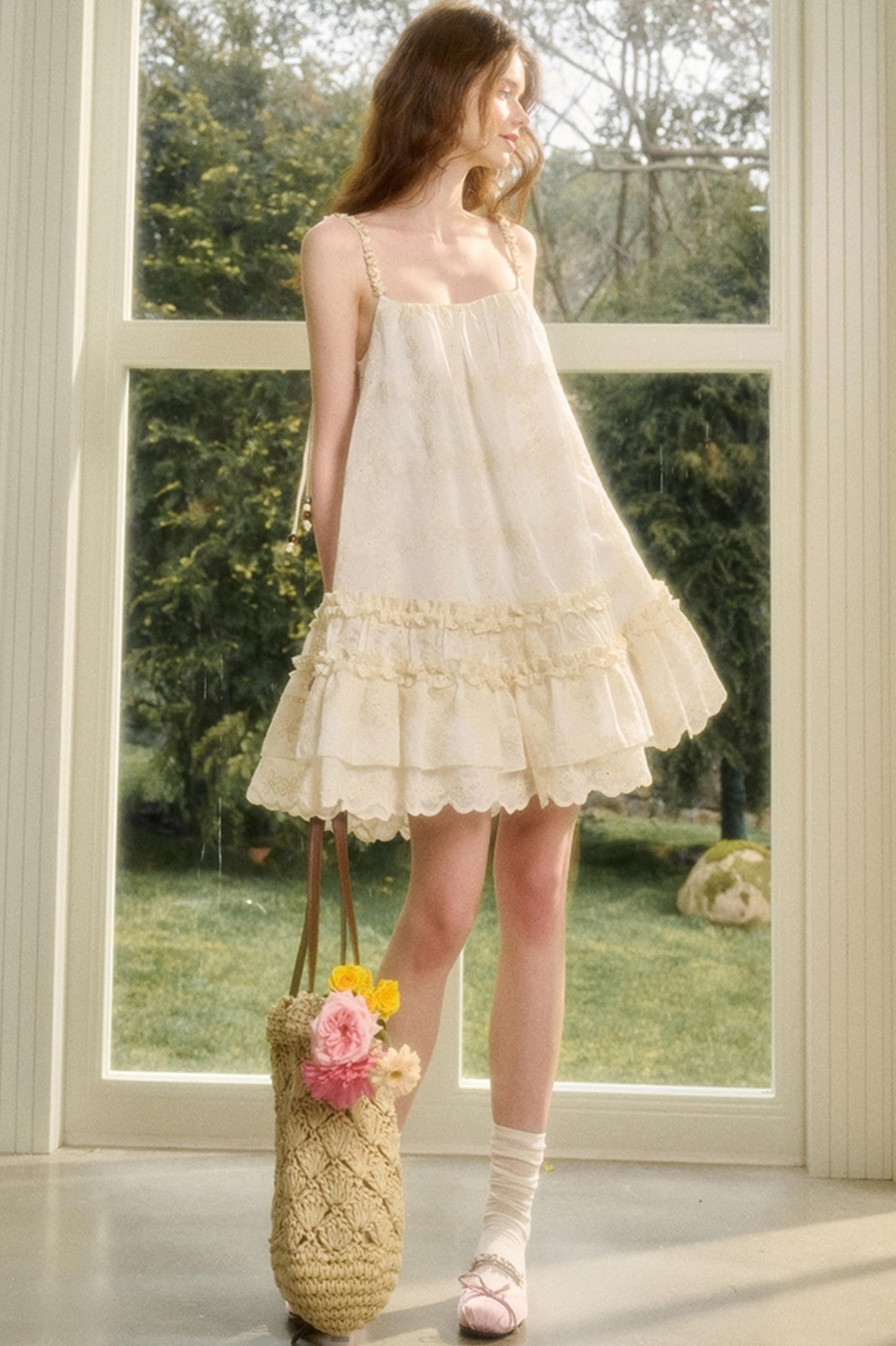 Pleated Lace Halter Maxi Dress