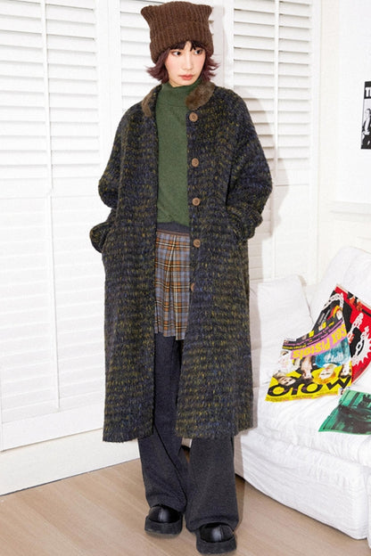 Retro Check Fur Coat