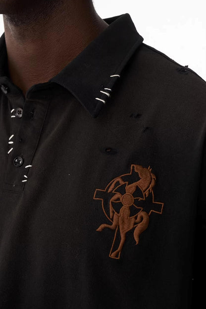 Gewaschenes Vintage Besticktes Strick-Polo-Hemd