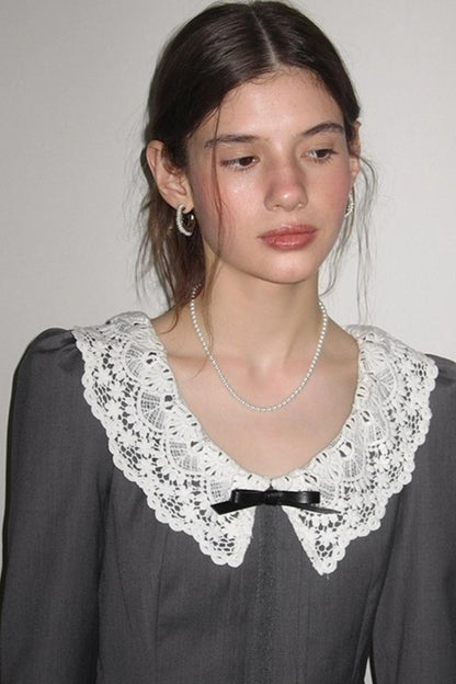 Grey Lace Bow Doll Dress