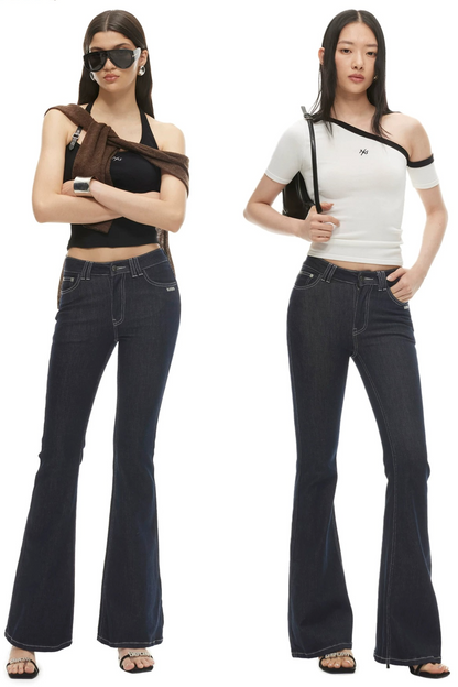 Washed Denim Flared Pants