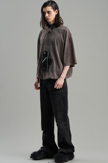 Distressed Denim Rivets Pants