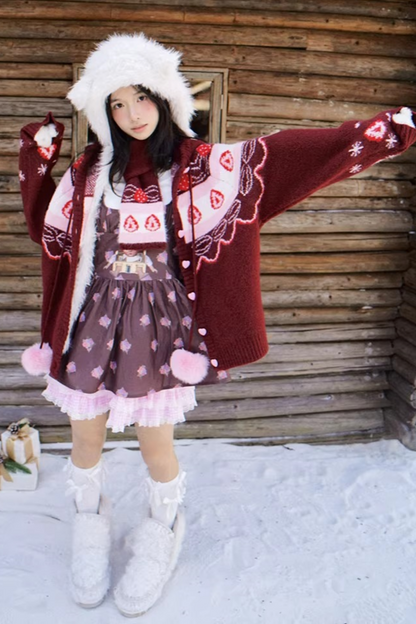 Fair Isle Strickjacke mit Erdbeermuster