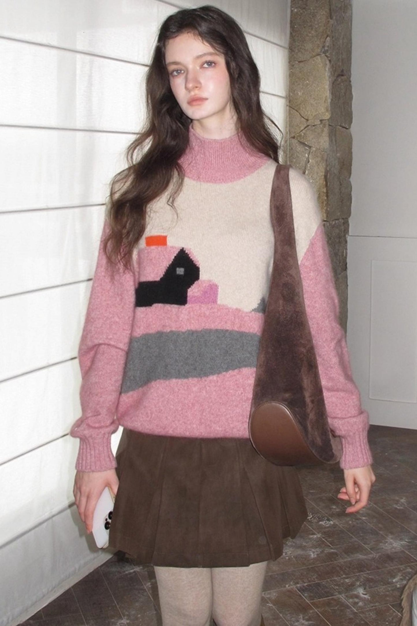 Pink Vintage Cashmere-Like Turtleneck Sweater