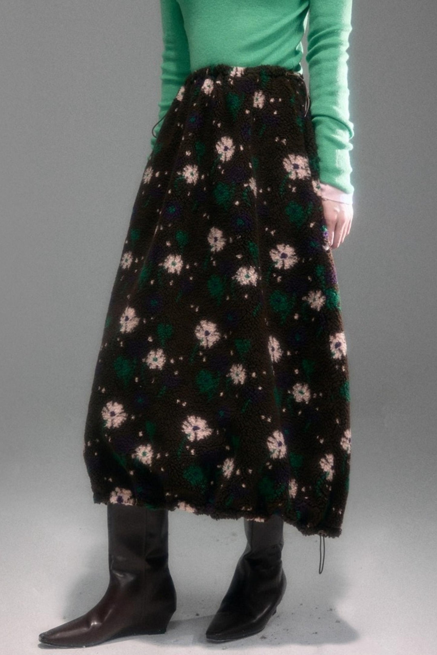 Floral Faux Lamb Wool Vest Jacket Set-Up