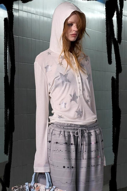 Pentagram Print Long-Sleeved Top