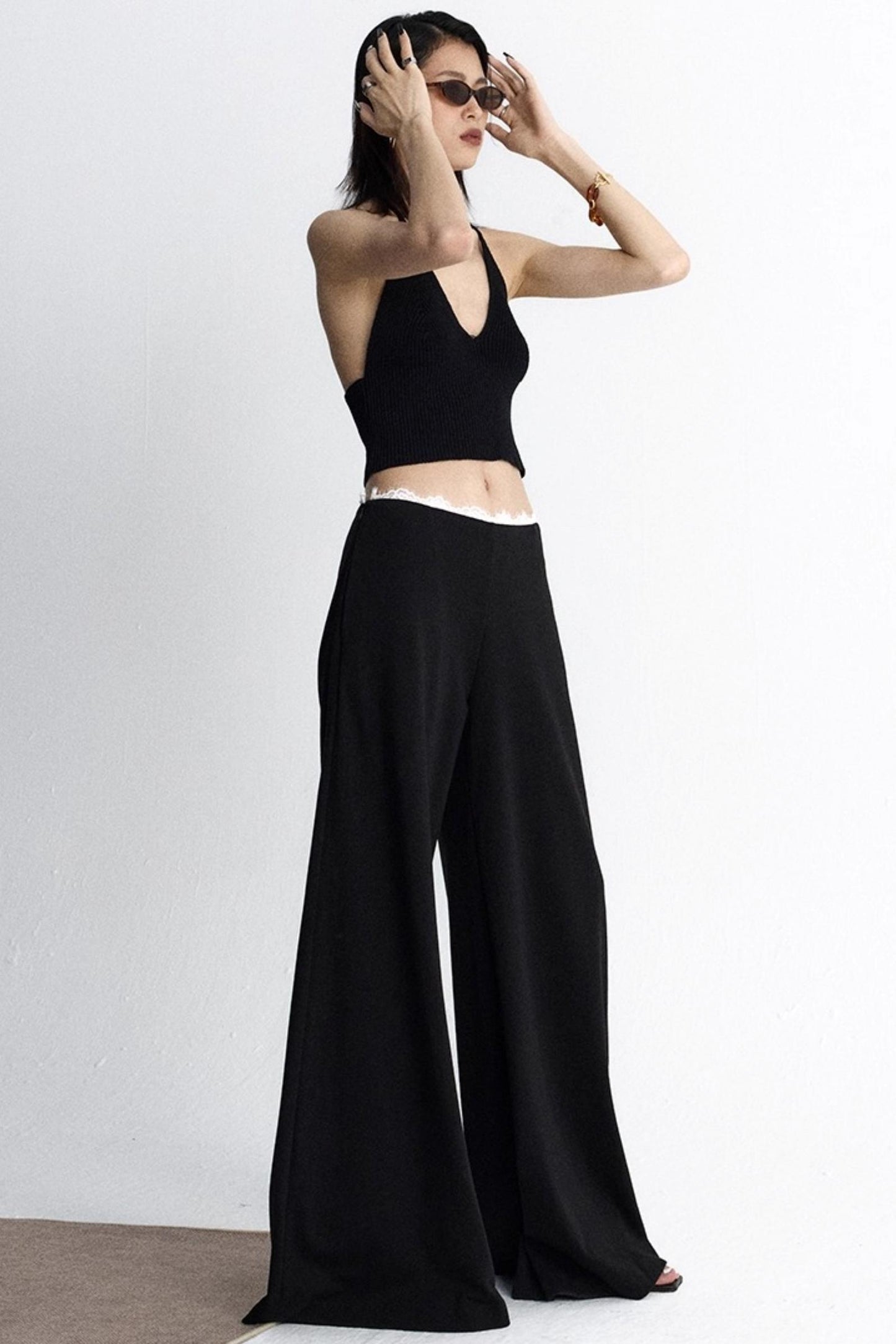 Summer Lace Draped Wide-Leg Pants