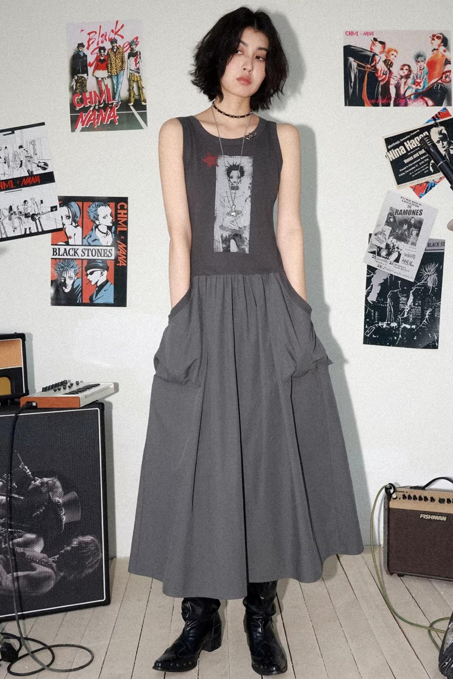 Kleid mit Charakterdruck und Patchwork