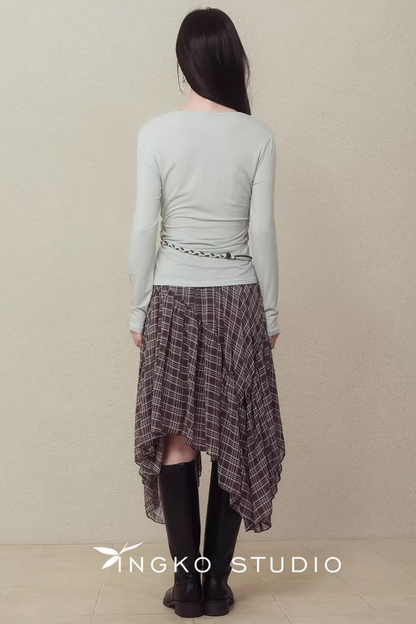 Asymmetrical Plaid Skirt