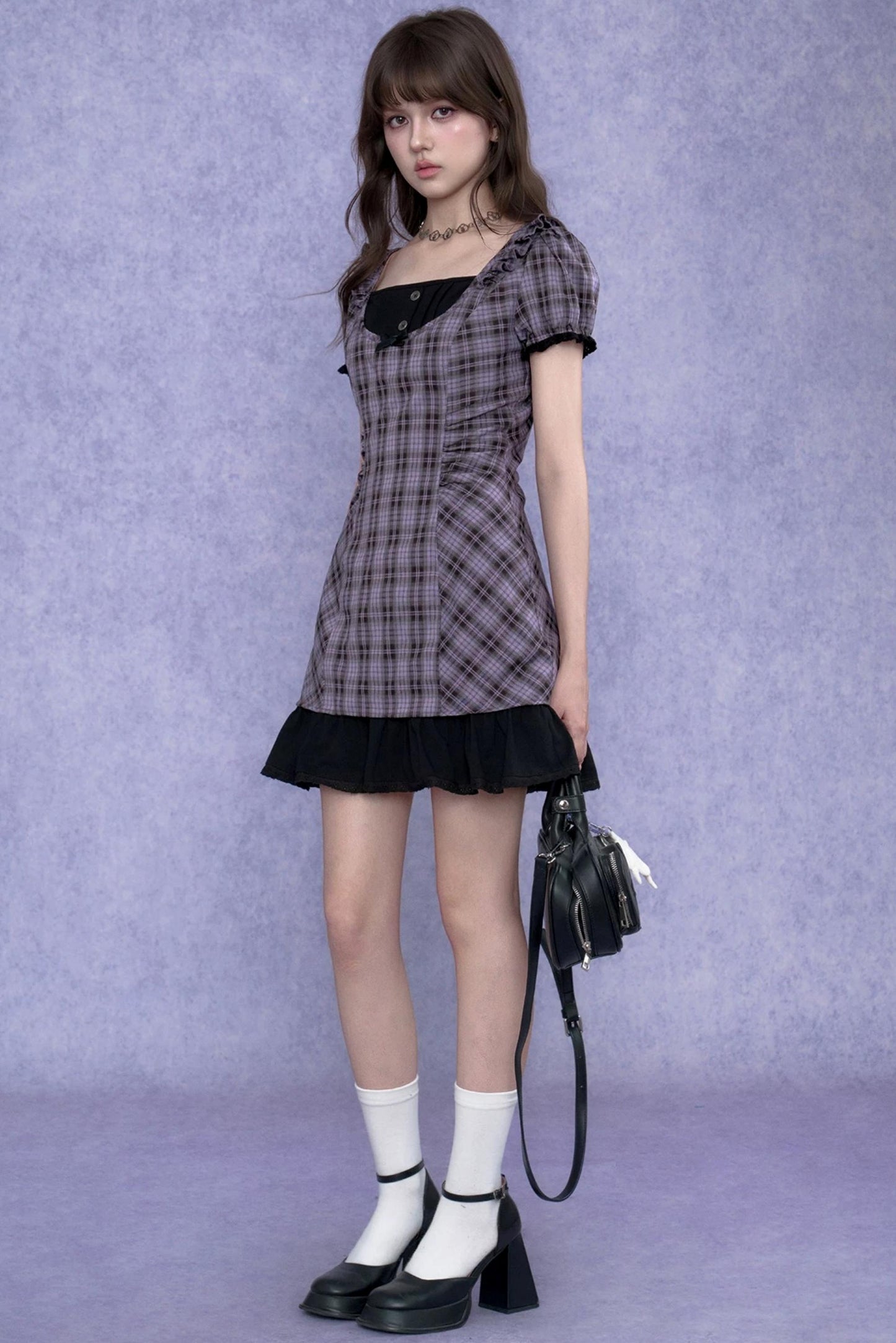 Sweet and Cool Purple Plaid Dress