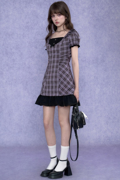 Sweet and Cool Purple Plaid Dress