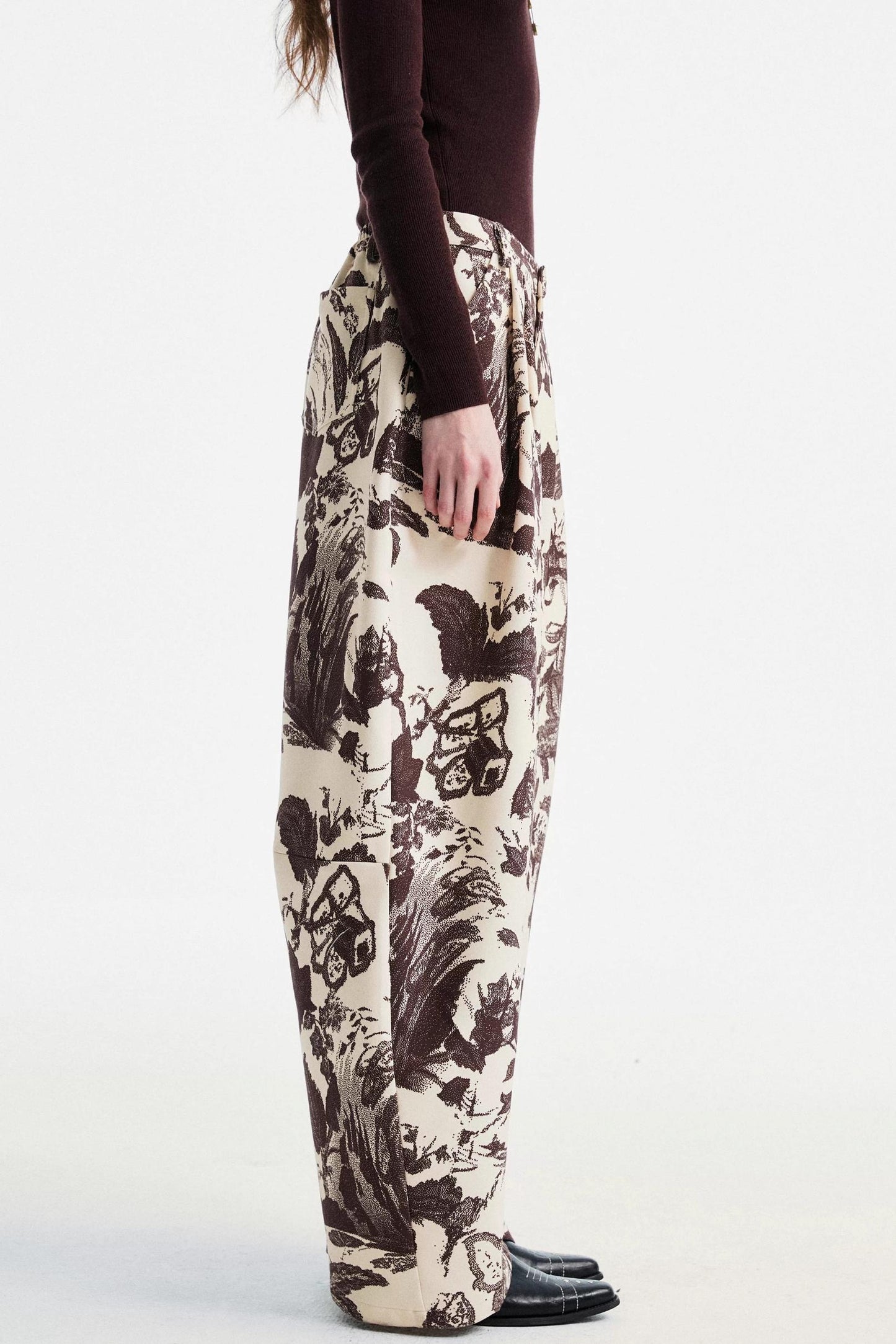 Beige Floral Scimitar Pants