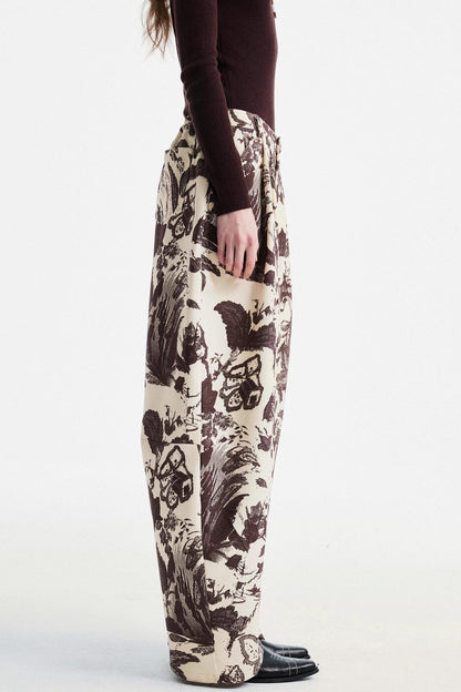 Beige Floral Scimitar Pants