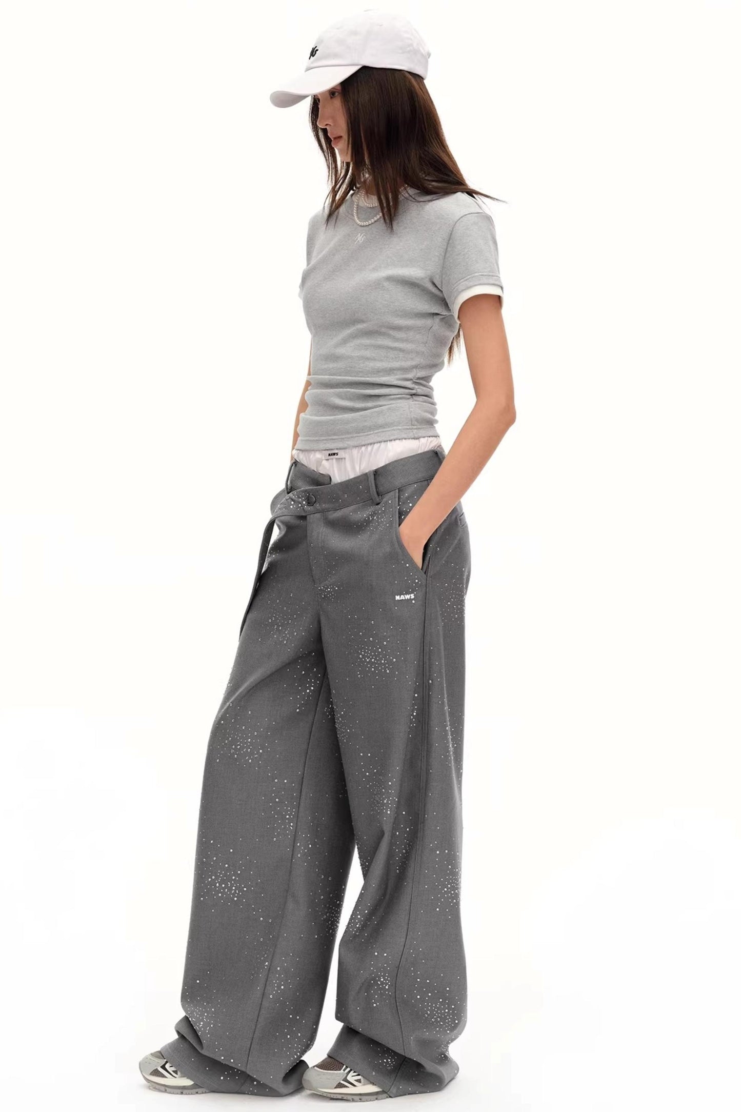 Starry Rhinestone Wide-Leg Pants