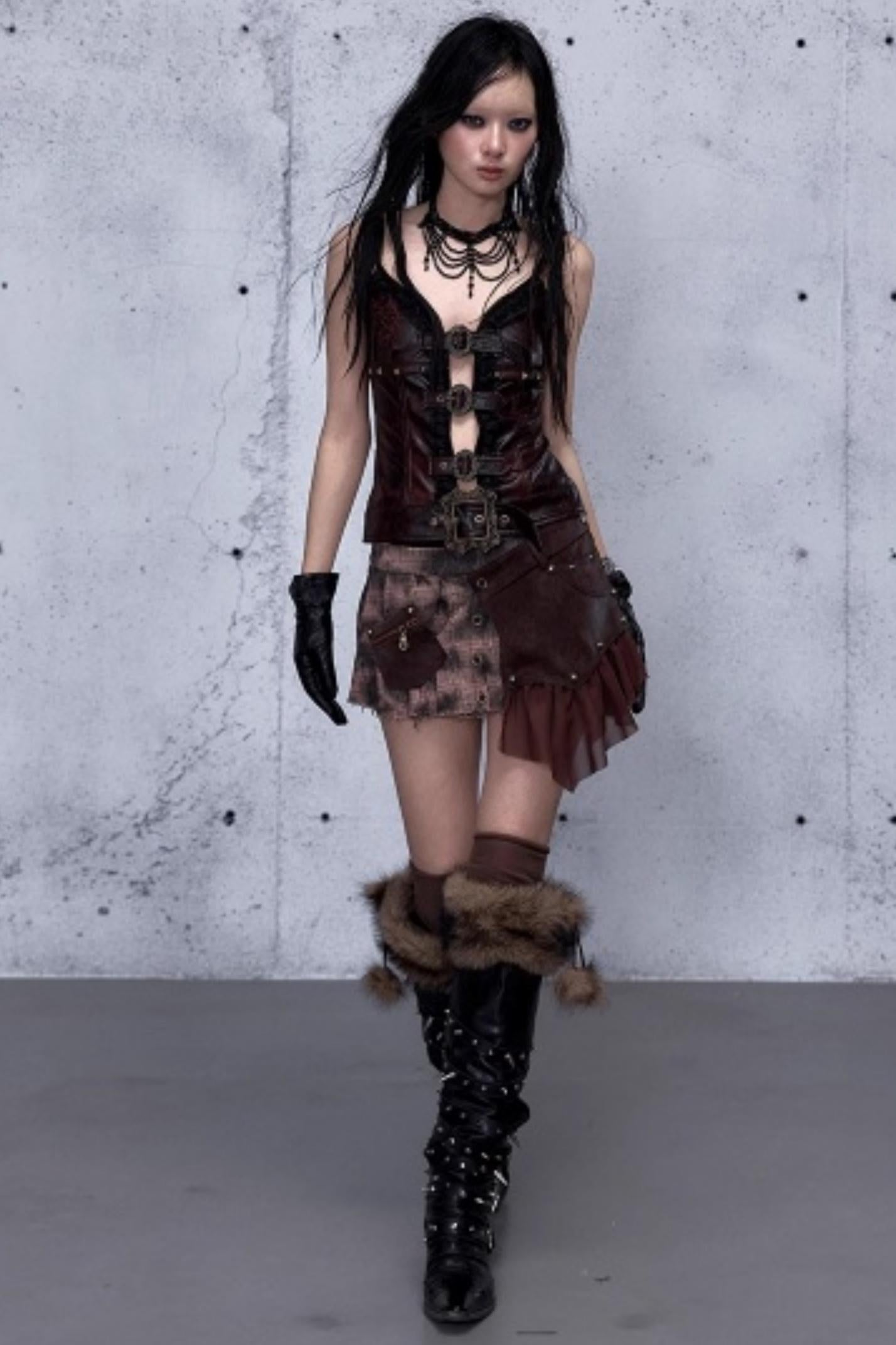 Embroidered Lace Leather Camisole