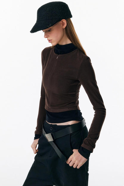 Velvet-Feel Color-Blocked Top