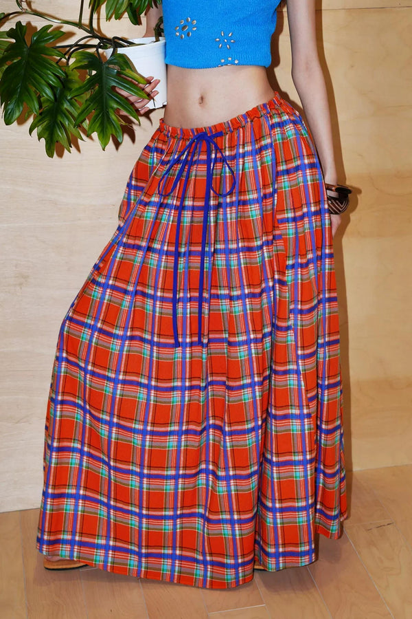 Retro Plaid Elastic Skirt