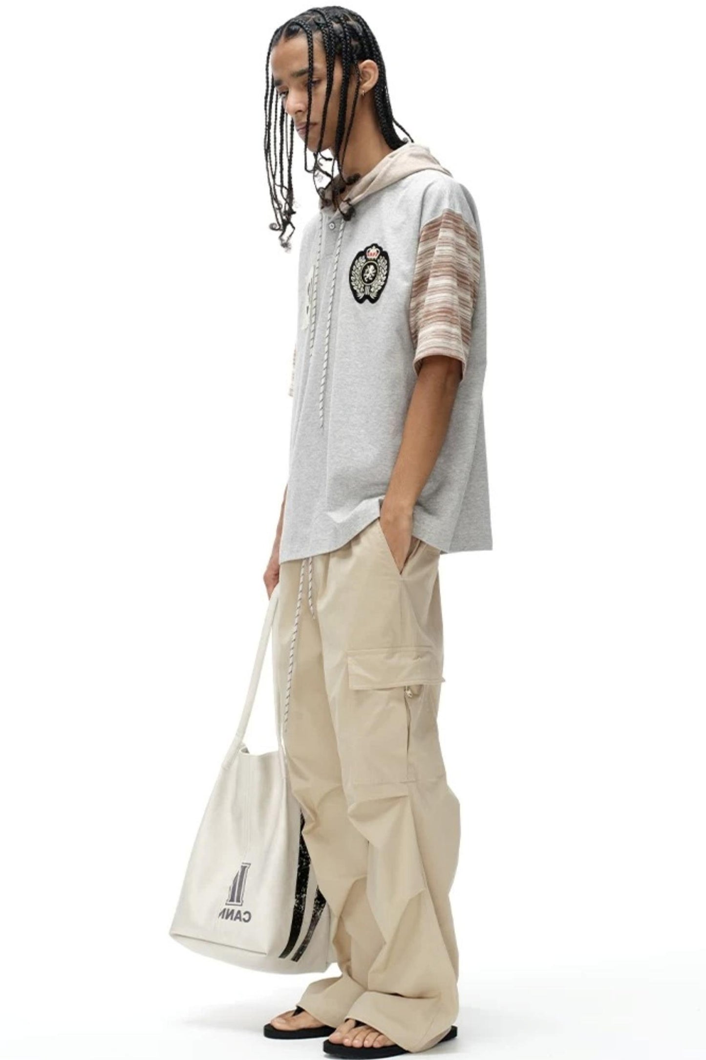 Hooded Striped Badge T-Shirt