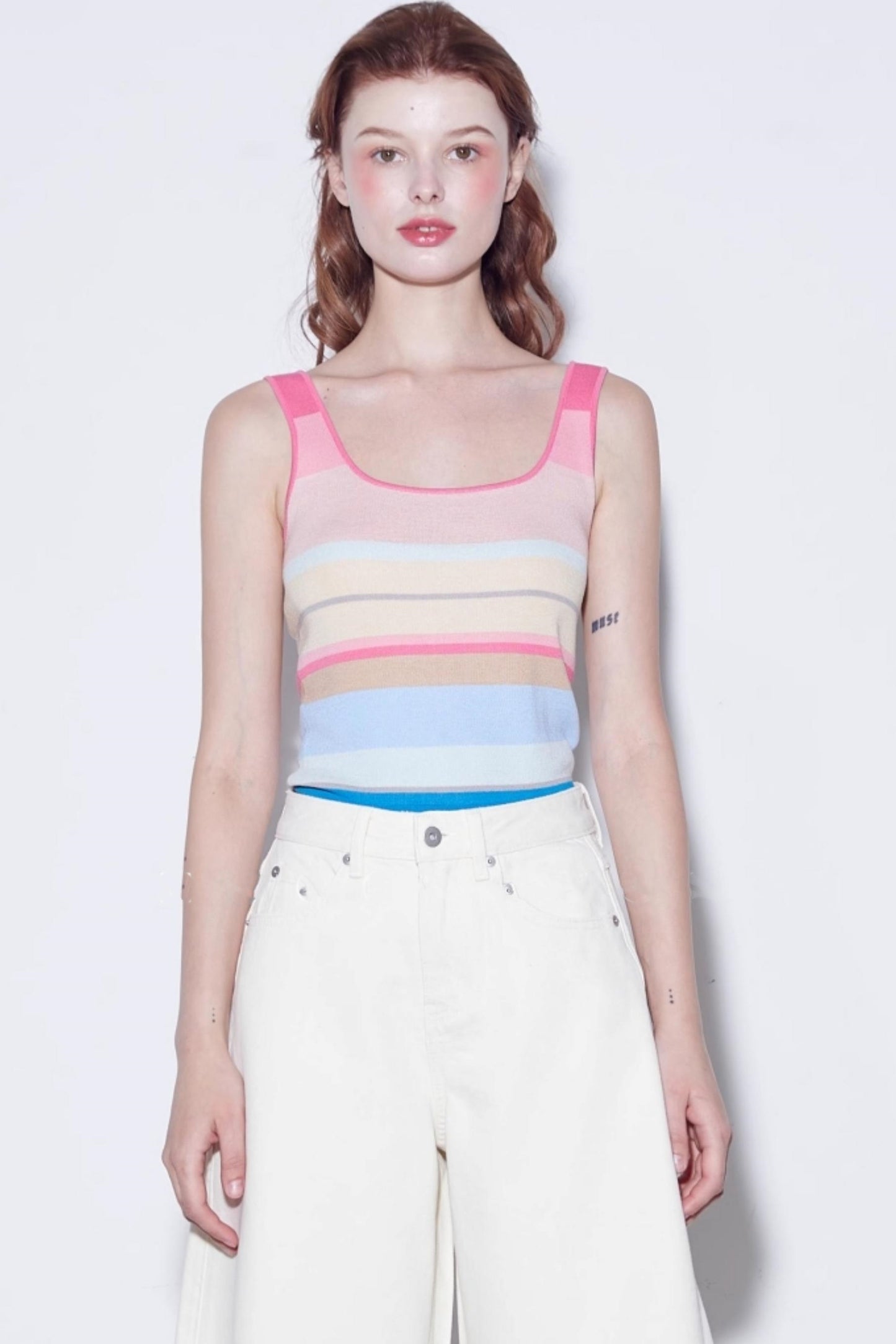 Summer Stripe Silk-Lycra Knit Vest