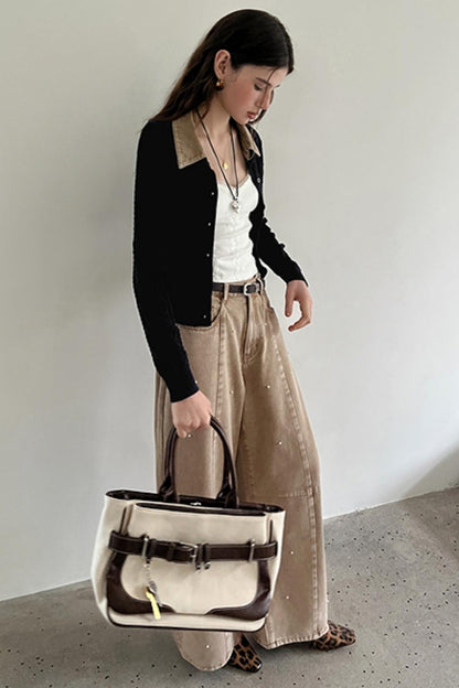 Letter Embroidered Knit Cardigan