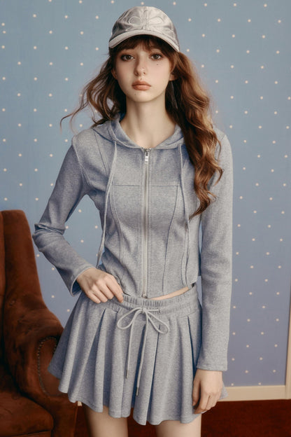 Preppy Style Stretch Slim Skirt & Top Set-Up