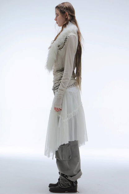 Lace Jacquard Pleated Cake Layered Skirt