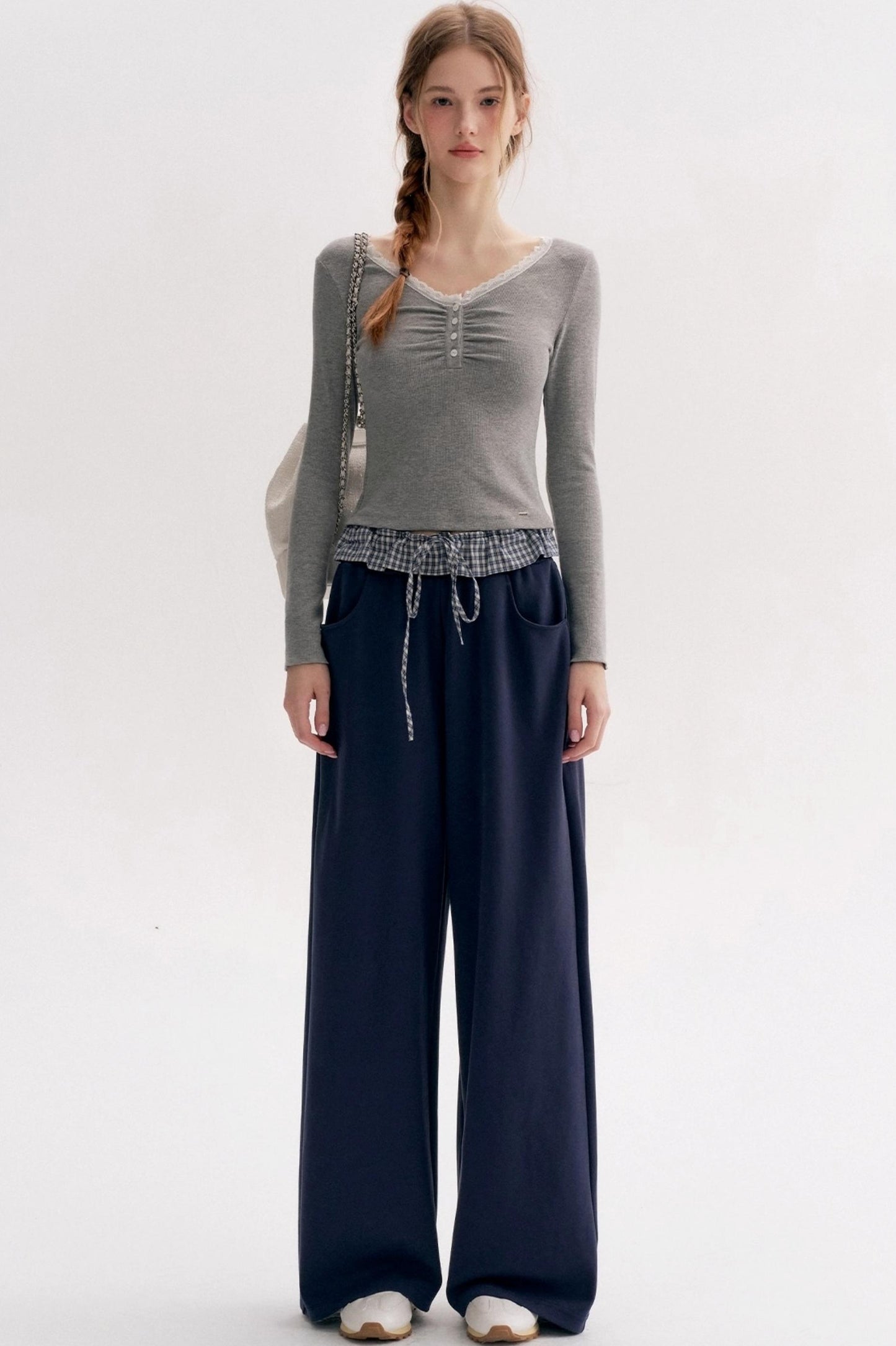 Lazy Contrast Wide-Leg Sweatpants
