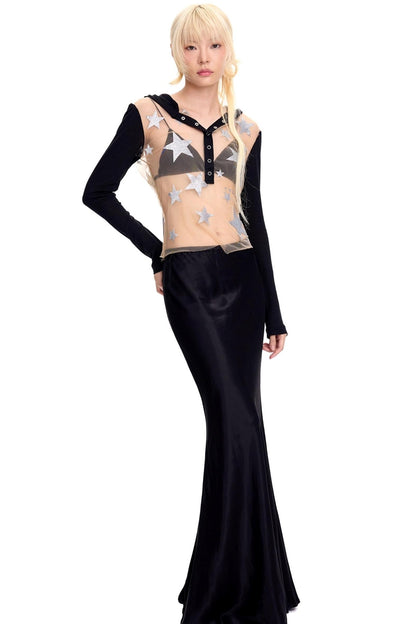 Pentagram Glitter Print Long-Sleeved Top