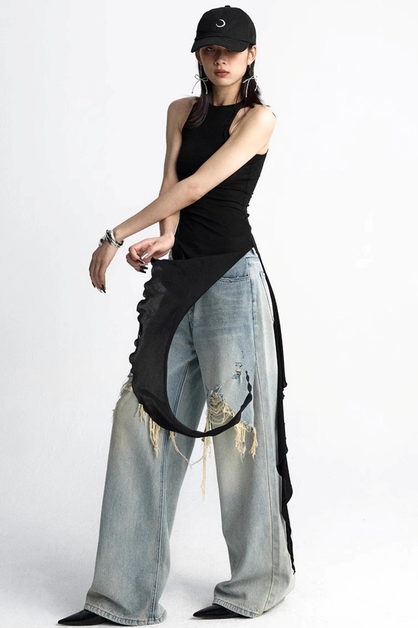 Black Ruffle Streamer Vest