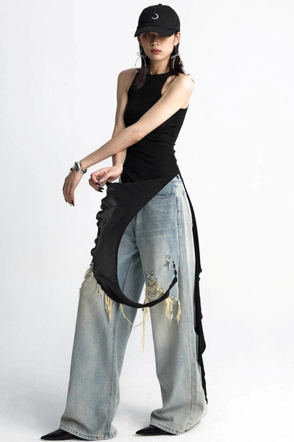 Black Ruffle Streamer Vest