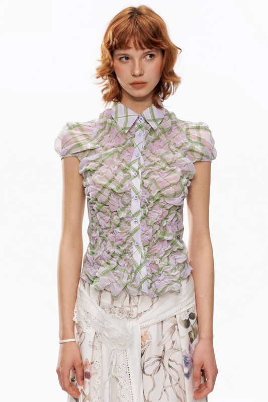 Purple Green Plaid Retro Blouse