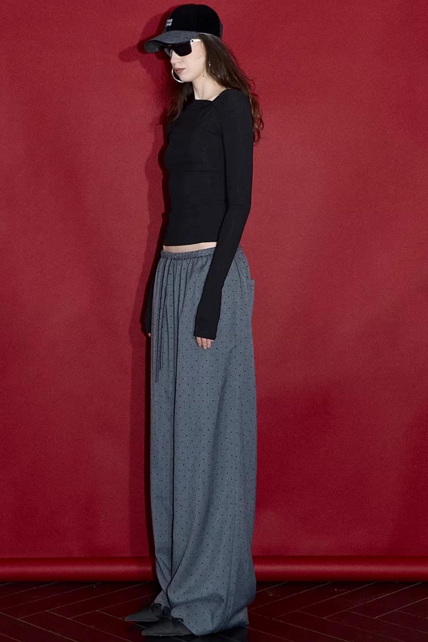 Retro Gray-Red Polka Dot Trousers