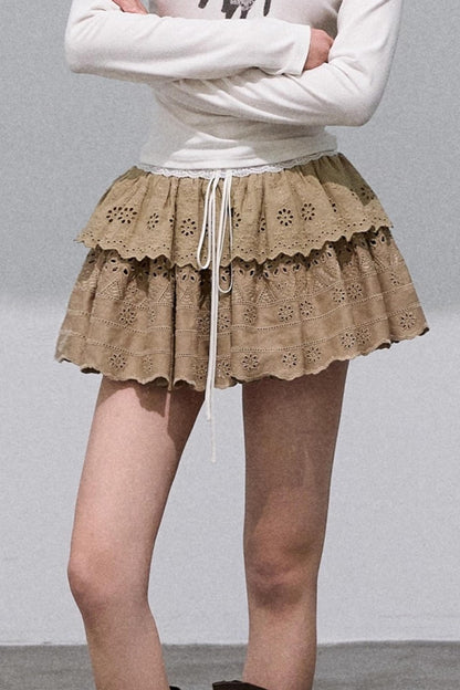 Lyocell Perforated Embroidered Puffy Cake Skirt