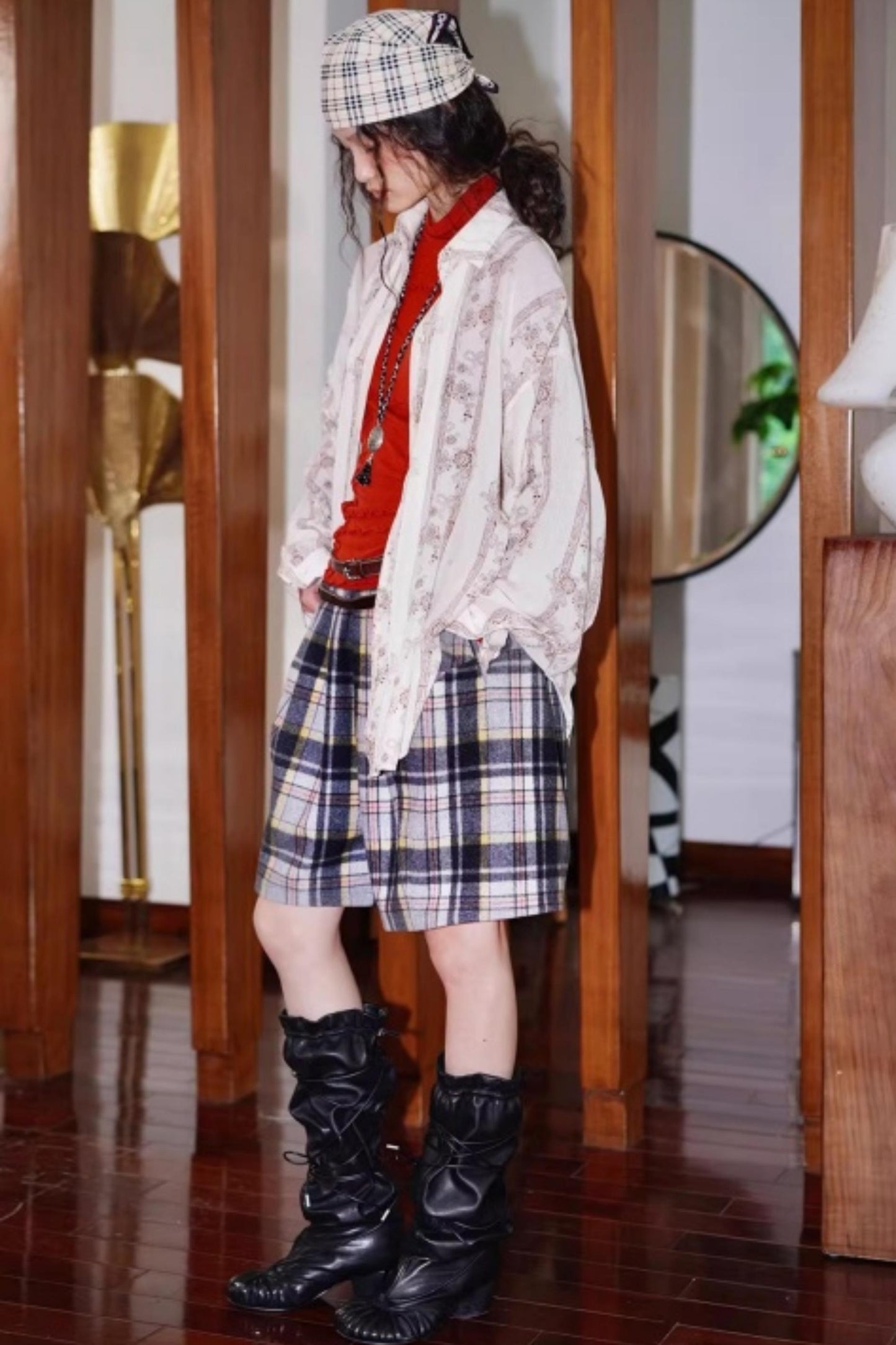 Vintage Plaid Wide-Leg Shorts