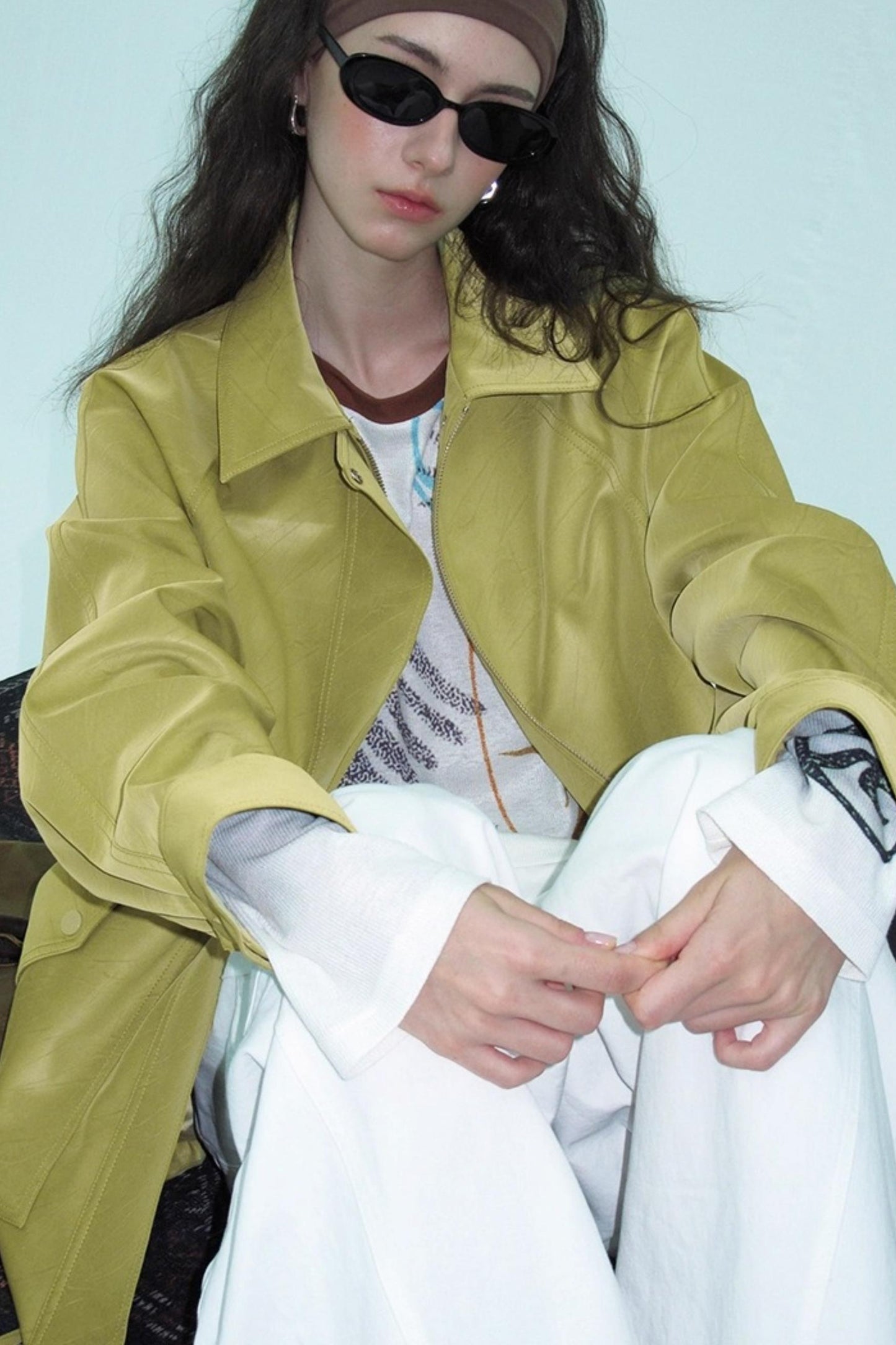 Green Lapel Leather Jacket