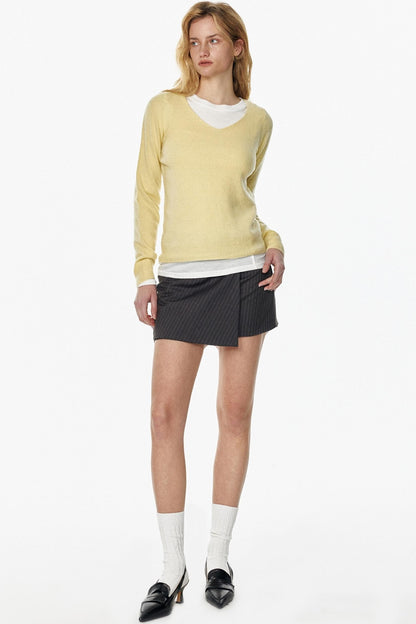 Elegant V-Neck Wool Knit Top