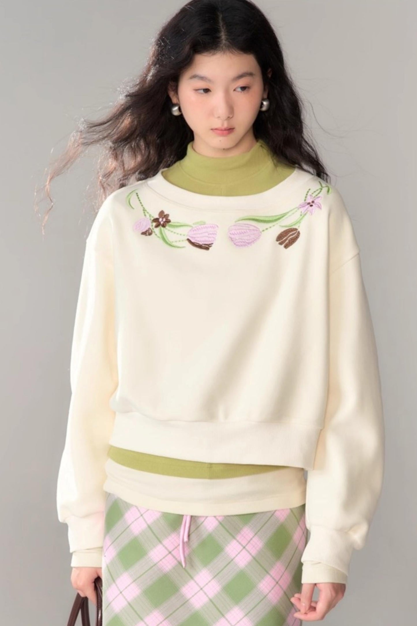 Tulip Embroidery Cloud Sweater