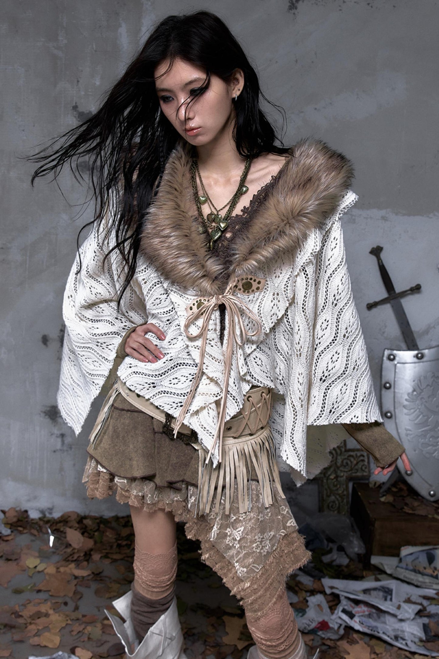 Millennium Vintage Knit Cape Jacket