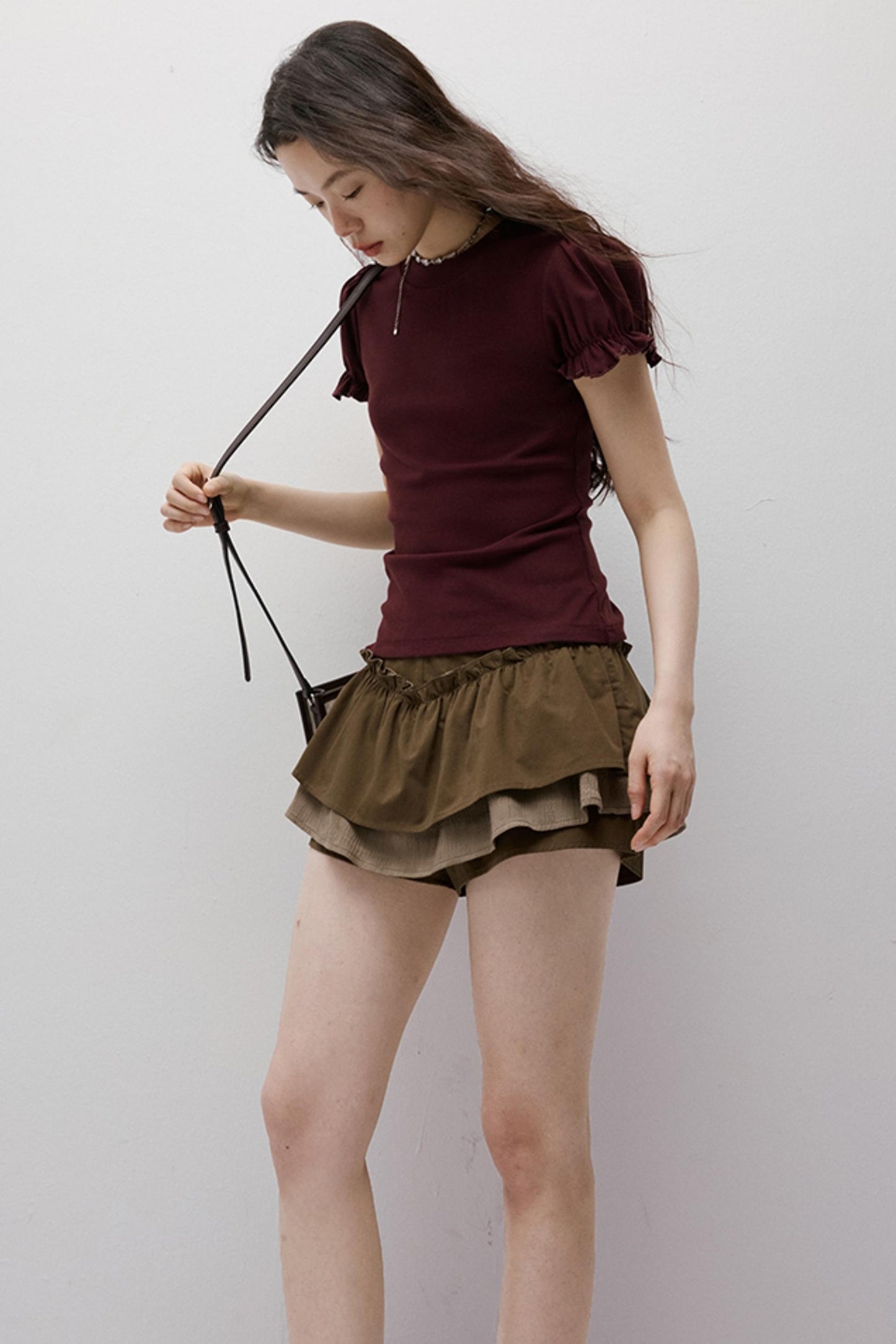 Dreamscape Stitched Brown Puffy Skirt