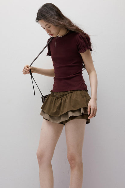 Dreamscape Stitched Brown Puffy Skirt