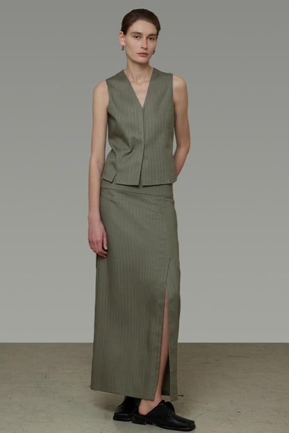 Autumn Draped Loose Vest Skirt Set-Up