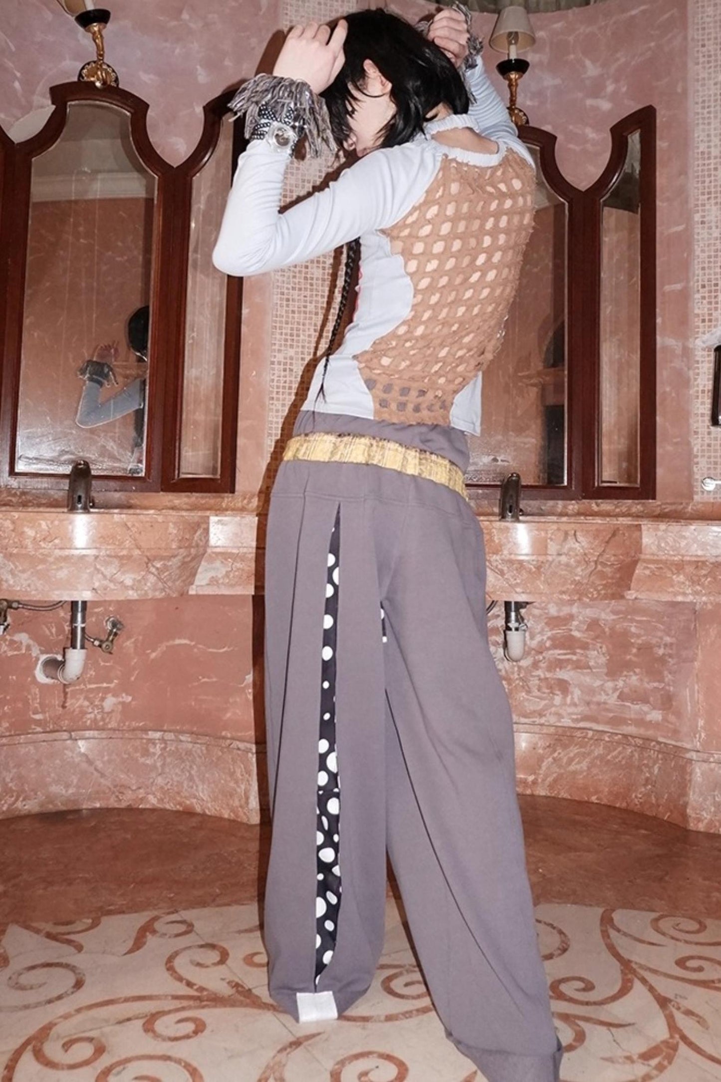 Multi-Waisted Polka Dot Wide-Leg Pants