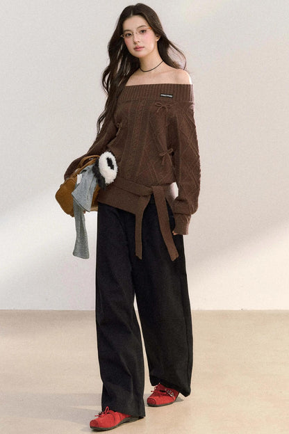 One-Shoulder Bow Knit Top
