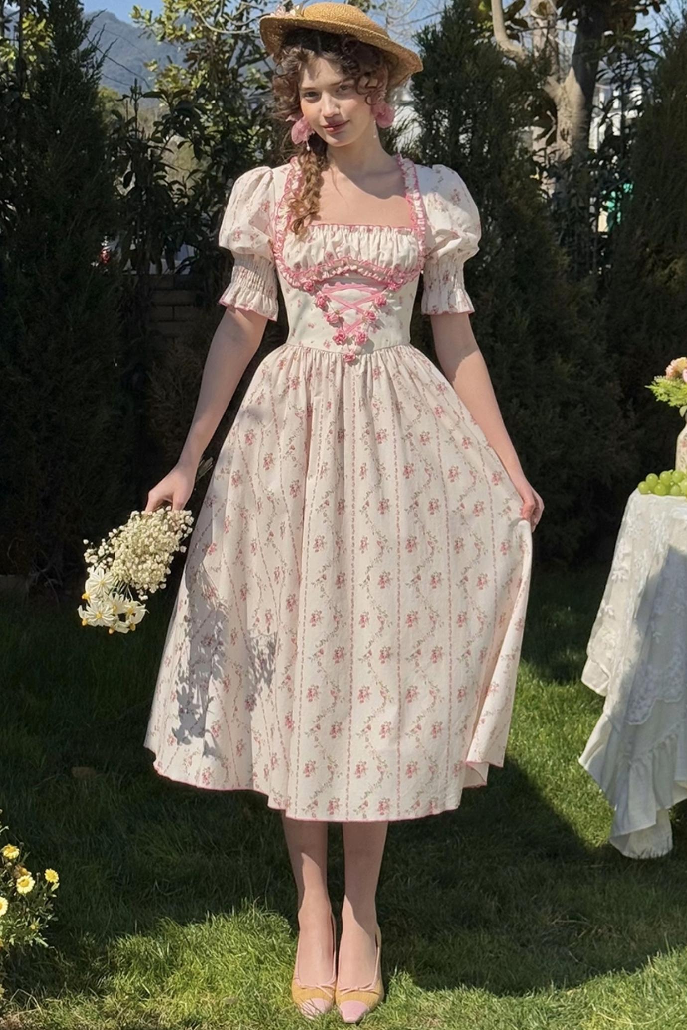 Fishbone Square Neck Dress