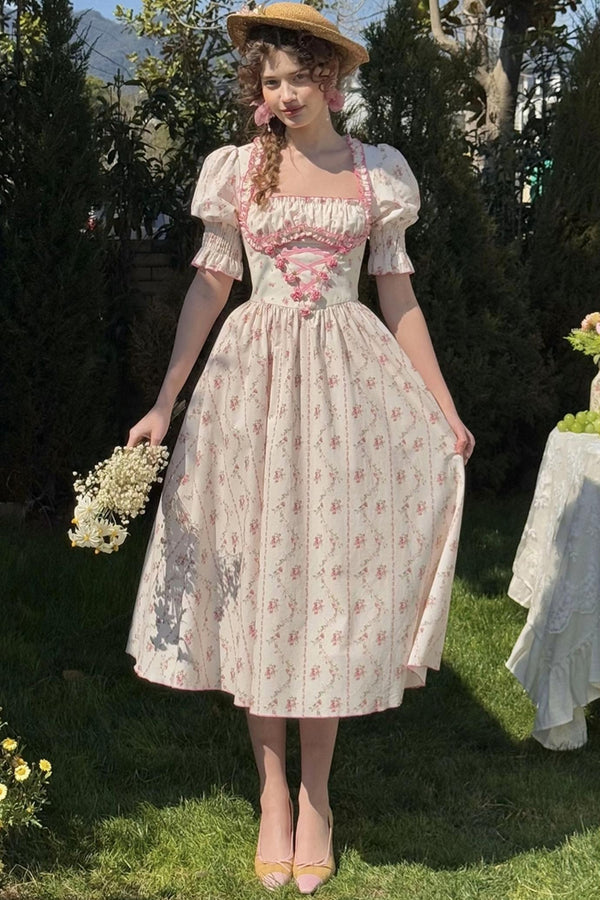 Fishbone Square Neck Dress