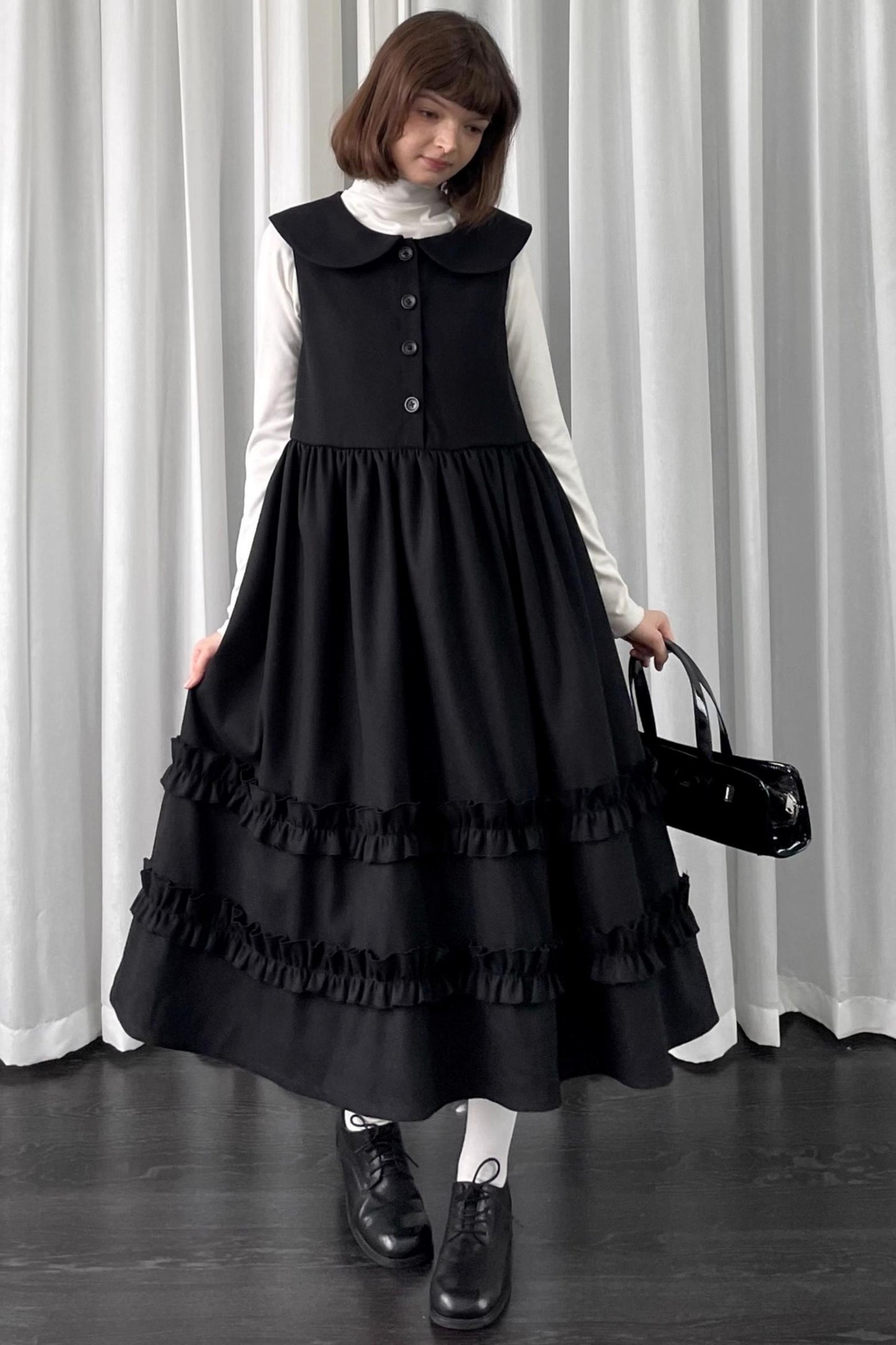 Black Woolen Layered Vest Dress