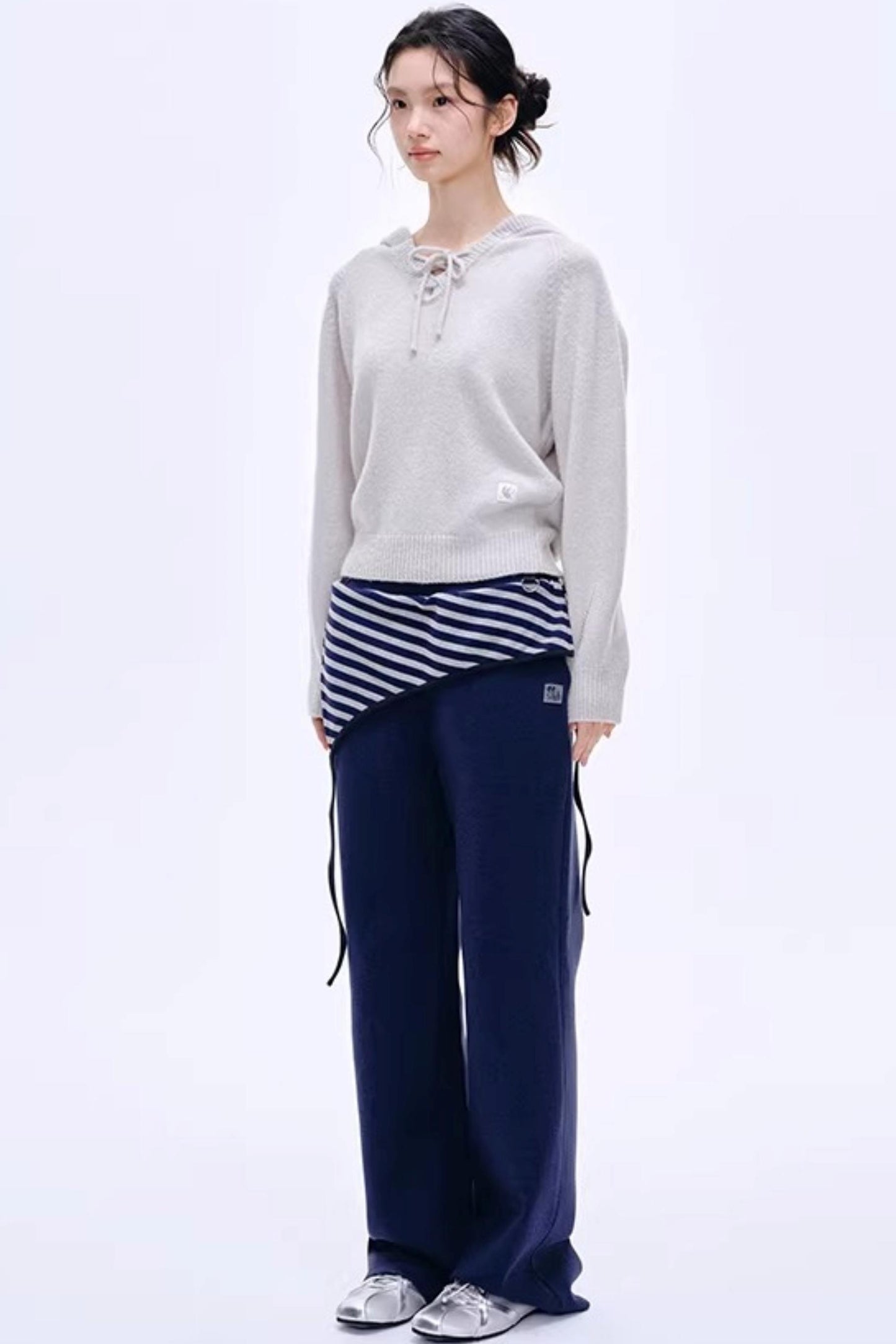 Color-Blocked Striped Cotton Pants