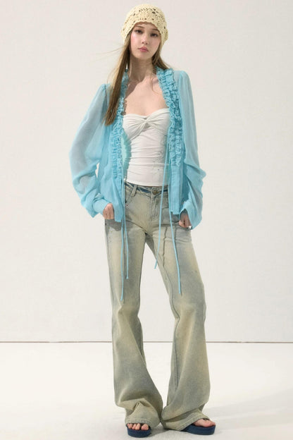 Chiffon Lace-Up Cardigan Shirt
