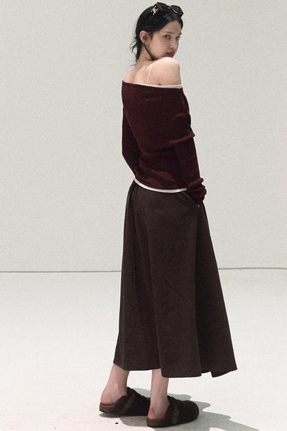 Micro-Velvet Pleated A-Line Skirt